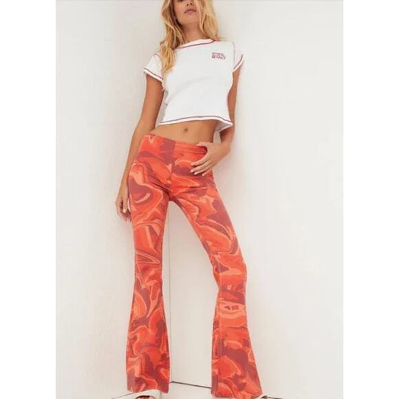 Free People Denim - Free People We The Free PENNY Pull-On Printed Flare Jeans Red Groovy Combo 30